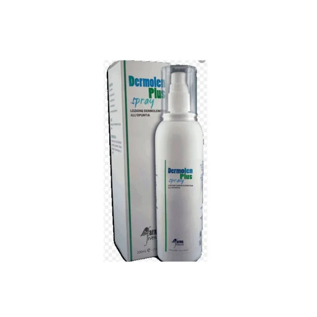 Flacone da 200 ml di Dermolen Spray, rimedio lenitivo per pelli sensibili e irritate.