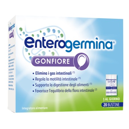 Confezione da 20 bustine di Enterogermina Gonfiore, integratore per alleviare il gonfiore addominale. Confezione da 20 bustine di Enterogermina Gonfiore, integratore per alleviare il gonfiore addominale.