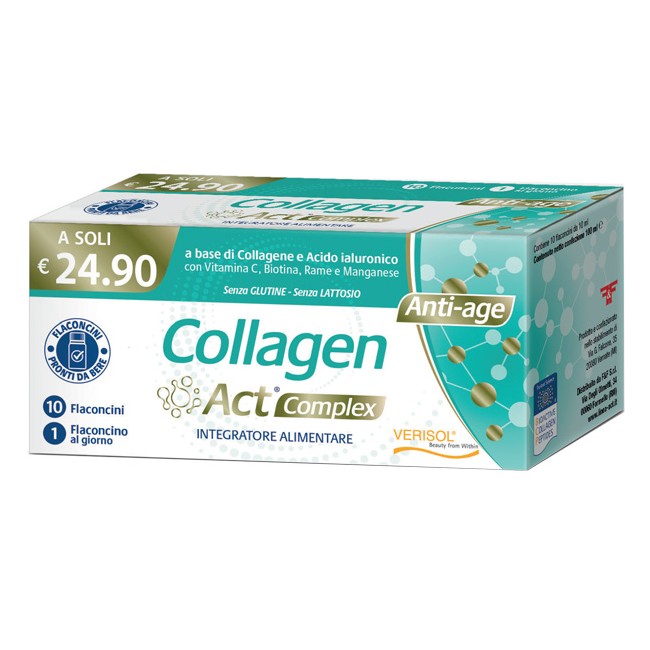 Confezione da 10 flaconcini di Collagen Act Complex Integratore Per La Pelle E La Salute Articolare.
