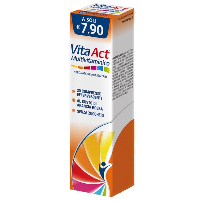 Confezione da 20 compresse effervescenti di Vita Act Integratore Multivitaminico Per Salute E Benessere Generale Dell'Organismo. Confezione da 20 compresse effervescenti di Vita Act Integratore Multivitaminico Per Salute E Benessere Generale Dell'Organismo.