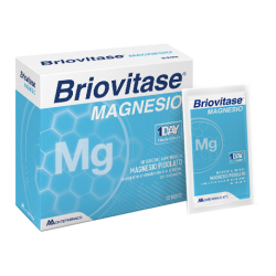 Confezione da 20 bustine di Briovitase Magnesio, integratore per metabolismo energetico e funzione nervosa.