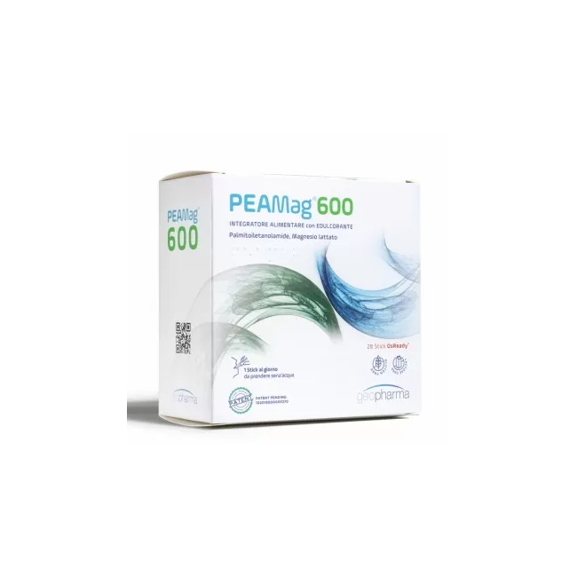 Confezione da 28 stick di Peamag 600, integratore per il benessere nervoso.