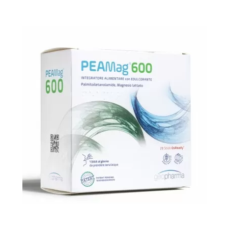 Confezione da 28 stick di Peamag 600, integratore per il benessere nervoso.