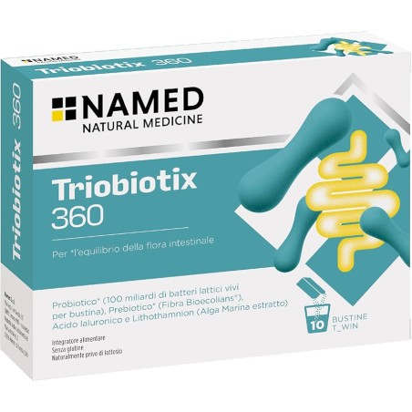 Confezione da 10 bustine di Named Triobiotix 360 integratore per il benessere intestinale Confezione da 10 bustine di Named Triobiotix 360 integratore per il benessere intestinale