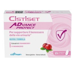 Confezione da 15 compresse di Cistiset Advance Protect Integratore Per Le Infezioni Delle Vie Urinarie.