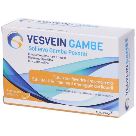 Confezione da 60 compresse di Vesvein Gambe Sollievo Gambe Pesanti Integratore Per Il Microcircolo. Confezione da 60 compresse di Vesvein Gambe Sollievo Gambe Pesanti Integratore Per Il Microcircolo.