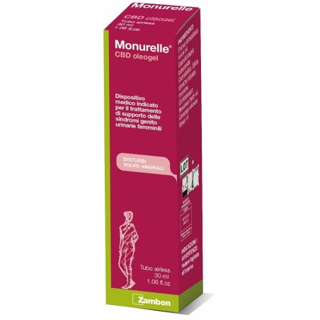 Flacone da 30 ml di Zambon Monurelle Cbd Oleogel Trattamento Intimo Per Disturbi Vulvo-Vaginali.