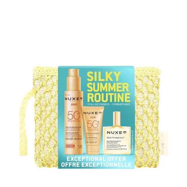 Cofanetto Nuxe Silky Summer contenente Nuxe Sun Spf 50+ viso e corpo + olio corpo profumato