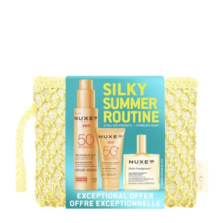 Cofanetto Nuxe Silky Summer contenente Nuxe Sun Spf 50+ viso e corpo + olio corpo profumato