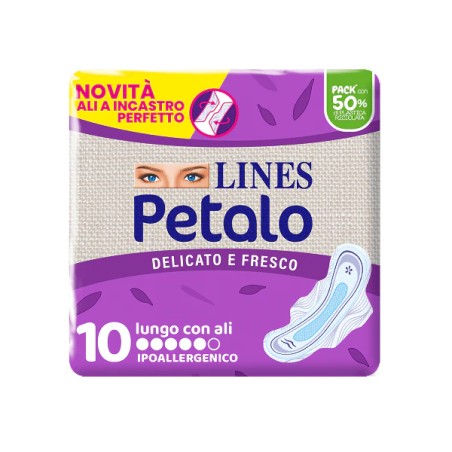 LINES PETALO ASSORBENTE LUNGO CON ALI 10 PEZZI LINES PETALO ASSORBENTE LUNGO CON ALI 10 PEZZI