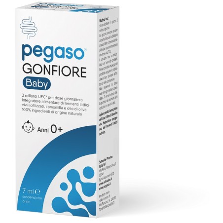 Flacone da 7 ml di Pegaso Gonfiore Baby, integratore di fermenti lattici per bambini. Flacone da 7 ml di Pegaso Gonfiore Baby, integratore di fermenti lattici per bambini.