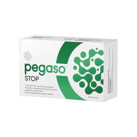 Confezione da 60 capsule di Pegaso Stop integratore di fermenti lattici. Confezione da 60 capsule di Pegaso Stop integratore di fermenti lattici.