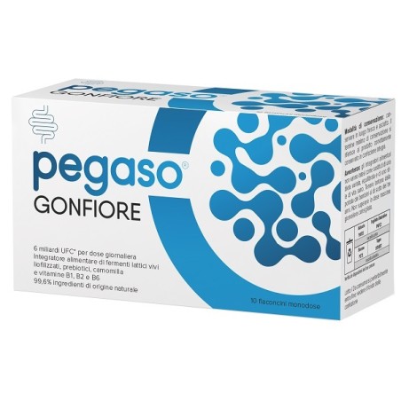 Confezione da 10 flaconcini di Pegaso Gonfiore Integratore Di Fermenti Lattici Per Il Benessere Intestinale.