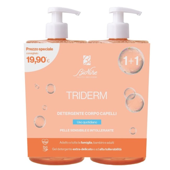 2 flaconi da 750 ml di Bionike Triderm Bipack Detergente Corpo e Capelli
