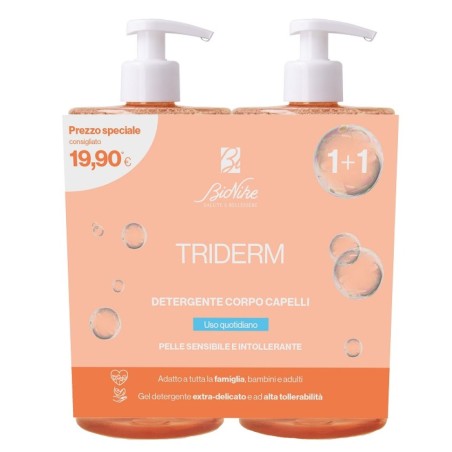 2 flaconi da 750 ml di Bionike Triderm Bipack Detergente Corpo e Capelli