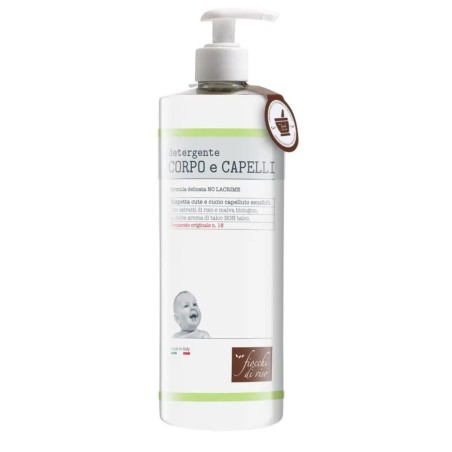 Flacone da 750 ml di Fiocchi di Riso Detergente Corpo e Capelli Talco Flacone da 750 ml di Fiocchi di Riso Detergente Corpo e Capelli Talco