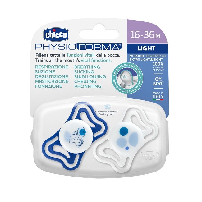 Chicco Succhietto Light Blu Silicone 16-36m 2 Pezzi Chicco Succhietto Light Blu Silicone 16-36m 2 Pezzi