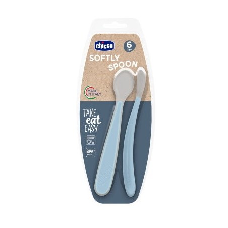 Chicco Cucchiaio In Silicone Doppio Azzurro 6m+ Chicco Cucchiaio In Silicone Doppio Azzurro 6m+