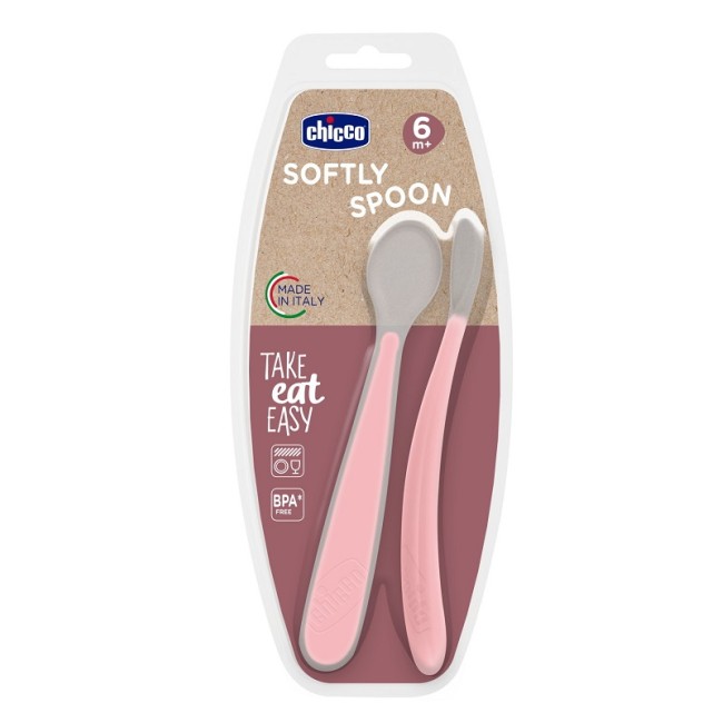 Chicco Cucchiaio In Silicone Doppio Rosa 6m+ Chicco Cucchiaio In Silicone Doppio Rosa 6m+