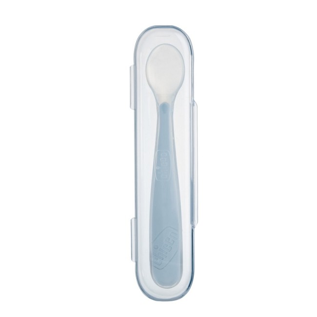 Chicco Softly Spoon Cucchiaio Morbido In Silicone Grigio 6m+ Con Custodia Chicco Softly Spoon Cucchiaio Morbido In Silicone Grigio 6m+ Con Custodia