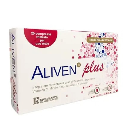 Confezione da 20 compresse di Aliven Plus, integratore per circolazione venosa e benessere delle gambe. Confezione da 20 compresse di Aliven Plus, integratore per circolazione venosa e benessere delle gambe.