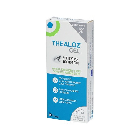 Confezione con 30 contenitori monodose di Laboratoires Thea Thealoz , gel oculare per occhi secchi e irritati.