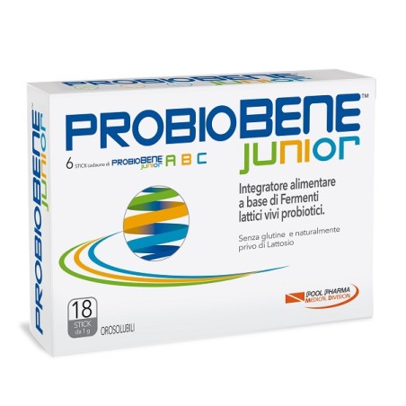 Confezione da 18 stick orosolubili di Probiobene Junior Integratore Di Fermenti Lattici Per Bambini