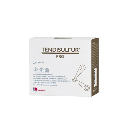 Confezione da 14 bustine di Laborest Tendisulfur Pro Integratore Per La Funzione Articolare E Le Cartilagini. Confezione da 14 bustine di Laborest Tendisulfur Pro Integratore Per La Funzione Articolare E Le Cartilagini.