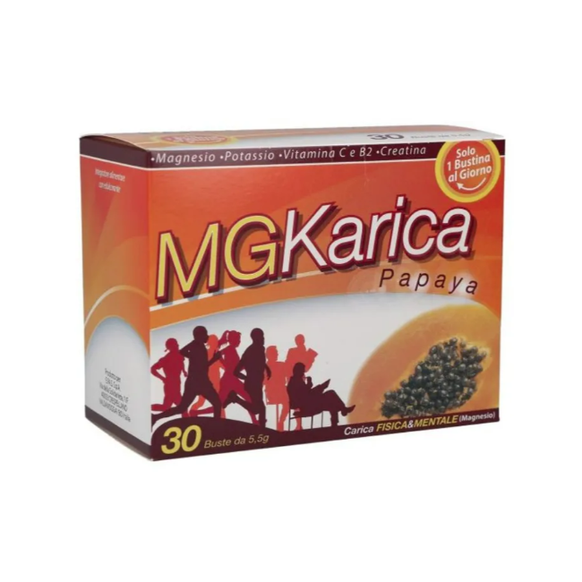 Confezione da 30 bustine di Mg Karica Papaya, integratore per ridurre la stanchezza. Confezione da 30 bustine di Mg Karica Papaya, integratore per ridurre la stanchezza.