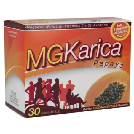 Confezione da 30 bustine di Mg Karica Papaya, integratore per ridurre la stanchezza. Confezione da 30 bustine di Mg Karica Papaya, integratore per ridurre la stanchezza.