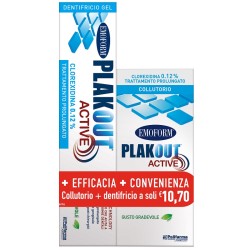 Confezione risparmio collutorio più dentifricio Emoform Plakout Active Trattamento Quotidiano Prolungato Clorexidina 0,12%.