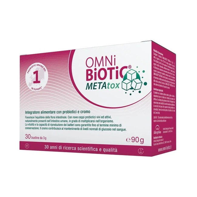 Confezione da 30 buste di Omni Biotic Metatox Integratore Di Fermenti Lattici Per Salute Intestinale.