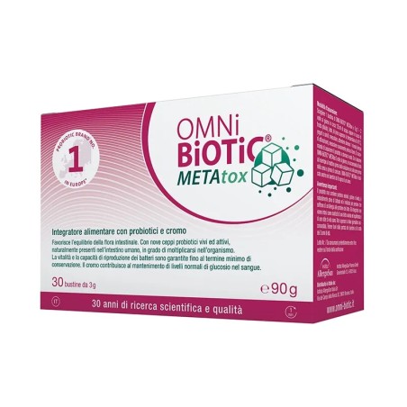 Confezione da 30 buste di Omni Biotic Metatox Integratore Di Fermenti Lattici Per Salute Intestinale.