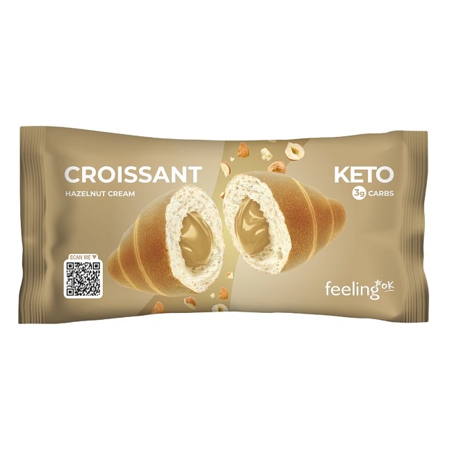 Confezione con una brioches da 50 grammi Feeling Ok gusto crema alla nocciola per alimentazione chetogenica.