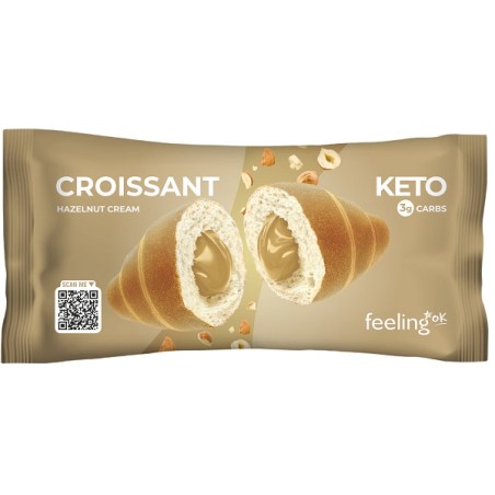 Confezione con una brioches da 50 grammi Feeling Ok gusto crema alla nocciola per alimentazione chetogenica.