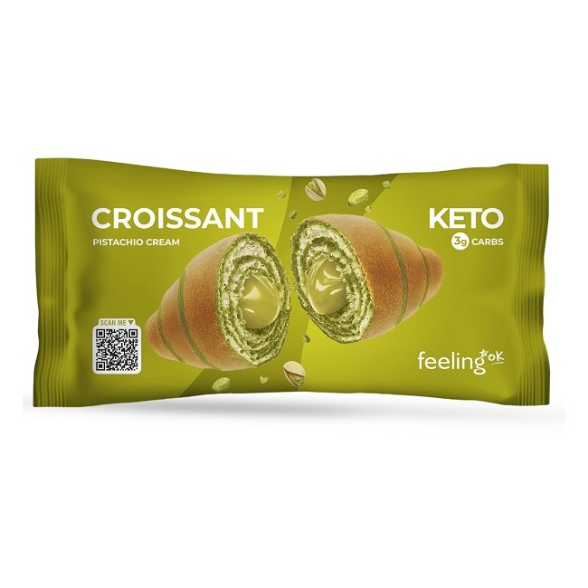 Confezione con una brioches da 50 gr con ripieno al pistacchio Feeling Ok per dieta chetogenica.