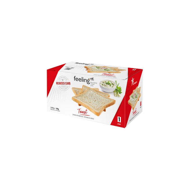 Confezione da 80 grammi di Feeling Ok Toast Nature Start 2 Confezioni Di Fette Biscottate Low Carb. Confezione da 80 grammi di Feeling Ok Toast Nature Start 2 Confezioni Di Fette Biscottate Low Carb.