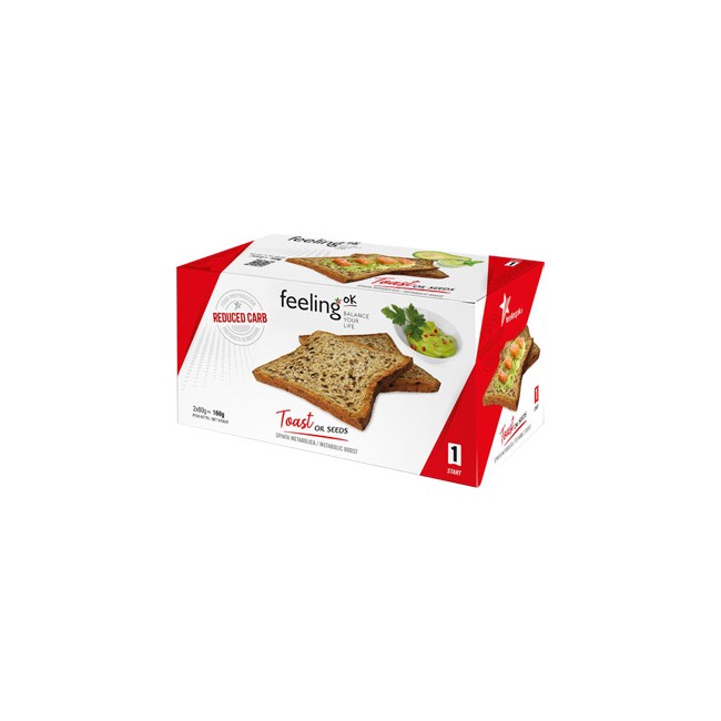 2 Confezioni da 80 grammi di Feeling Ok Toast Oil Seeds Start Fette Biscottate Proteiche Low Carb. 2 Confezioni da 80 grammi di Feeling Ok Toast Oil Seeds Start Fette Biscottate Proteiche Low Carb.