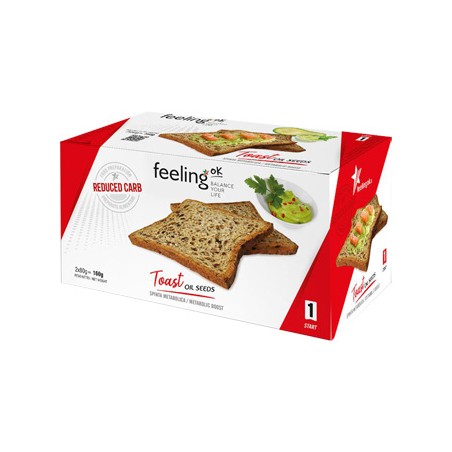 2 Confezioni da 80 grammi di Feeling Ok Toast Oil Seeds Start Fette Biscottate Proteiche Low Carb. 2 Confezioni da 80 grammi di Feeling Ok Toast Oil Seeds Start Fette Biscottate Proteiche Low Carb.