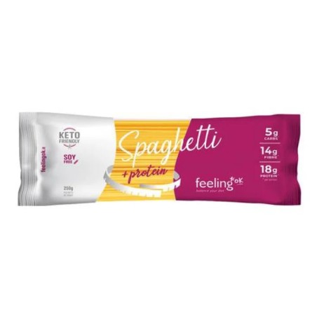 Confezione da 250 grammi di Feeling Ok Spaghetti Pasta Proteica Per Alimentazione Low Carb. Confezione da 250 grammi di Feeling Ok Spaghetti Pasta Proteica Per Alimentazione Low Carb.