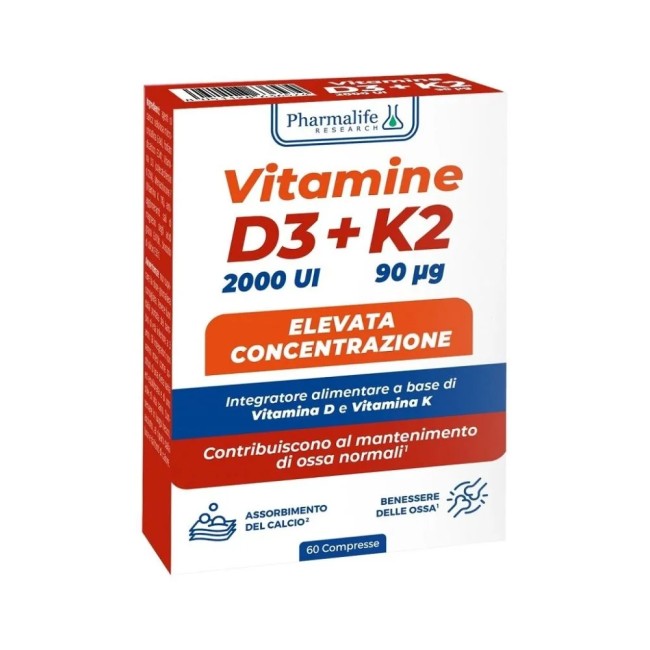 Confezione da 60 compresse di Vitamine D3+K2 Integratore Per La Salute Ossea E Del Sistema Immunitario. Confezione da 60 compresse di Vitamine D3+K2 Integratore Per La Salute Ossea E Del Sistema Immunitario.