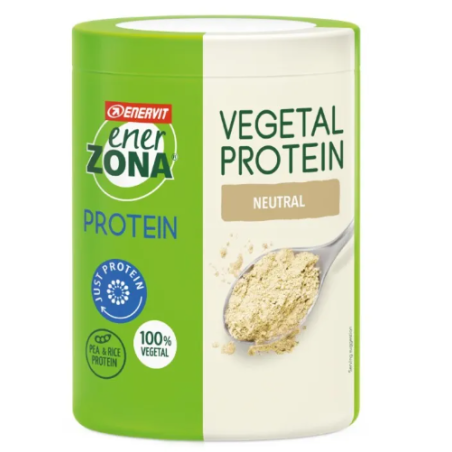 Barattolo da 230 grammi di Enervit Enerzona Vegetal Protein, integratore di proteine di pisello e di riso. Barattolo da 230 grammi di Enervit Enerzona Vegetal Protein, integratore di proteine di pisello e di riso.