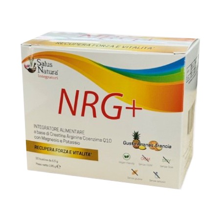 Confezione da 30 bustine di Salus Natura NRG+, integratore di creatina e sali minerali. Confezione da 30 bustine di Salus Natura NRG+, integratore di creatina e sali minerali.