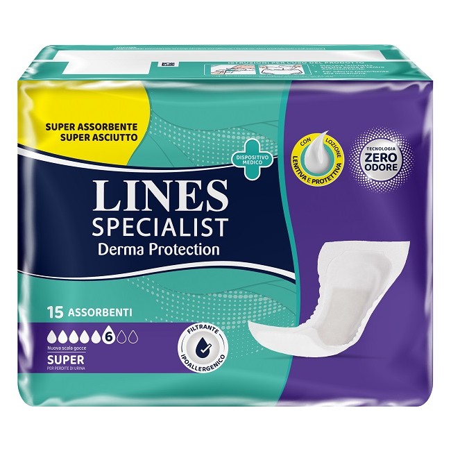 Pannolone Per Incontinenza Lines Specialist Derma Protection Sagomato Anatomico Super 15 Pezzi Pannolone Per Incontinenza Lines Specialist Derma Protection Sagomato Anatomico Super 15 Pezzi
