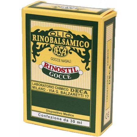 Flacone da 30 ml di Rinostil Gocce Nasali utili in caso di raffreddore e naso chiuso.