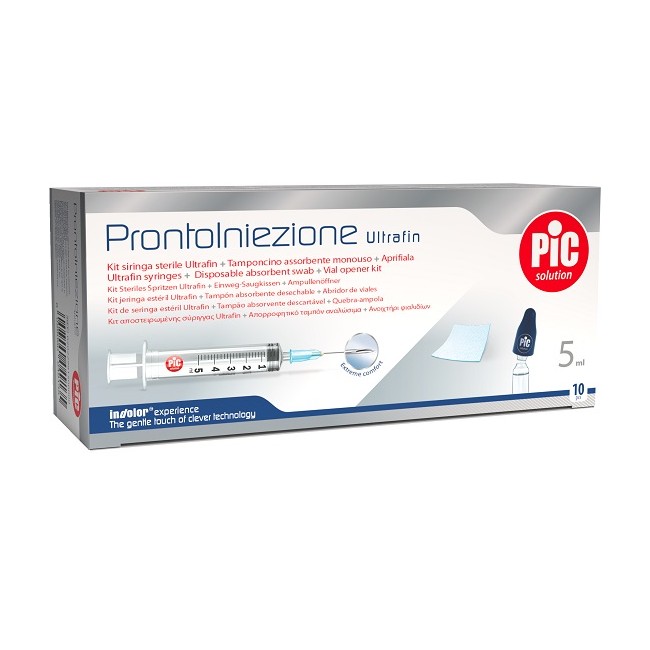 Prontoiniezione Ultrafin Kit Siringa Sterile 5 Ml Gauge 23 10 Pezzi + Tamponcino Assorbente Monouso + Aprifiala Prontoiniezione Ultrafin Kit Siringa Sterile 5 Ml Gauge 23 10 Pezzi + Tamponcino Assorbente Monouso + Aprifiala