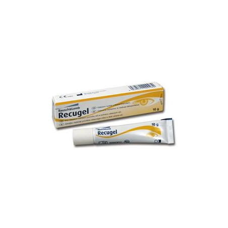 Tubo da 10 grammi di Recugel, gel oculare per occhi secchi e irritati.