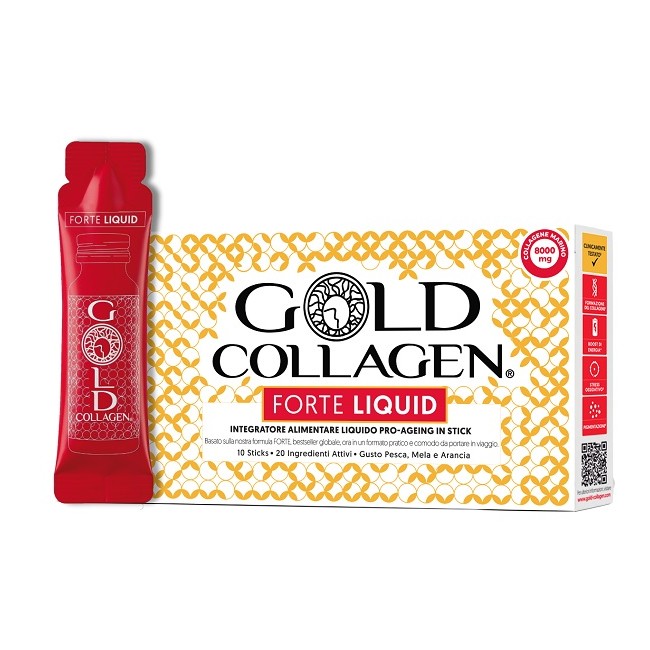 Gold Collagen Forte Liquid 10 Sticks Da 25 Ml Gusto Pesca Mela E Arancia Con Edulcorante