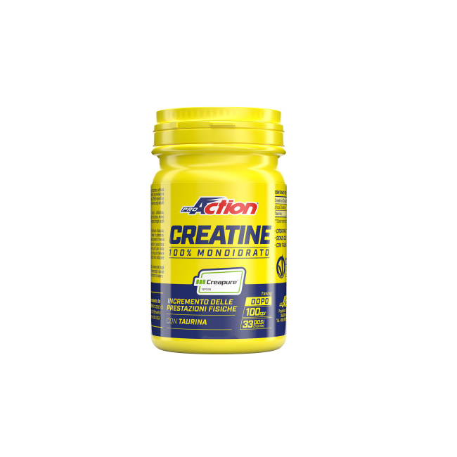Confezione da 100 compresse di ProAction Creatine, integratore per aumentare forza e massa muscolare.
