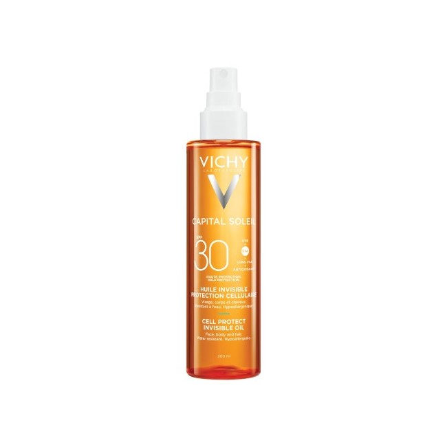 Flacone spray da 200 ml di Vichy Capital Soleil Olio Invisibile Protettivo Spf 30